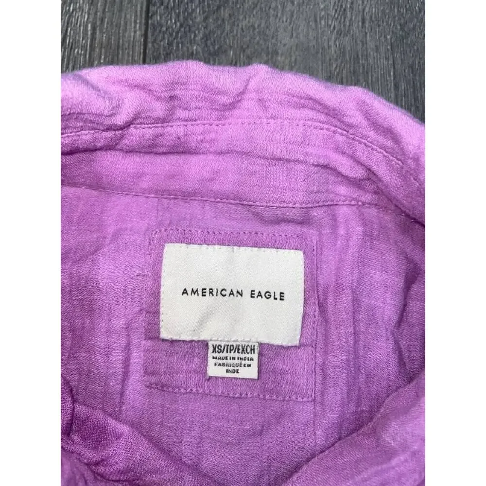 American Eagle Womens preppy Y2K oversized Shirt Lavender XS A004924 - Picture 5 of 9